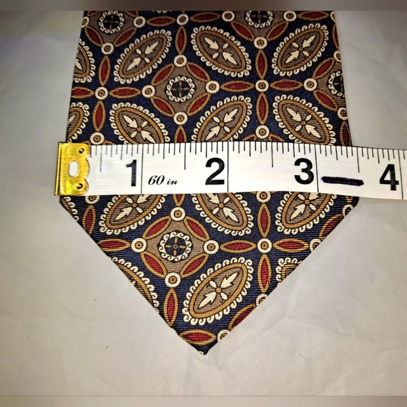 Vintage Isaco 💯 Silk Men's Necktie 57-60" x 3.5" Gold/Black/Burgundy Geometric - Picture 7 of 8